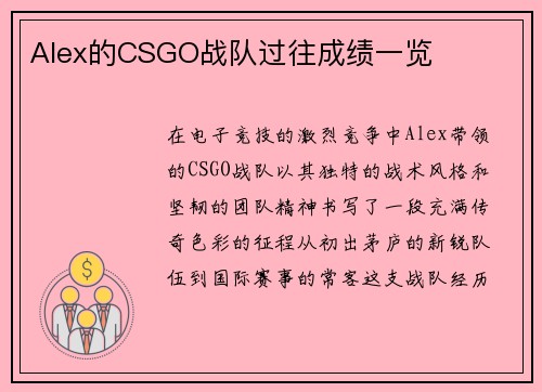 Alex的CSGO战队过往成绩一览