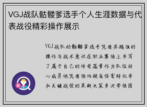 VGJ战队骷髅爹选手个人生涯数据与代表战役精彩操作展示